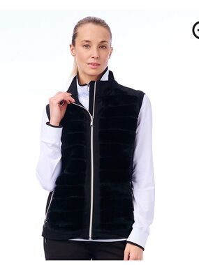 Black Quilted Faux-Fur Zip Golf Vest - Women's